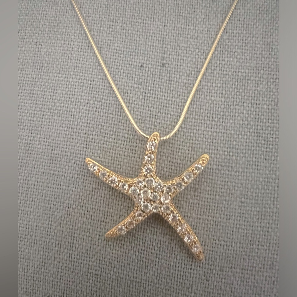 Gold Vermeil Starfish CZ Pendant w Rope GF Chain